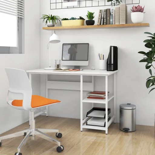 Secretária de Computador 105x50x72 cm MDF e Metal Branco