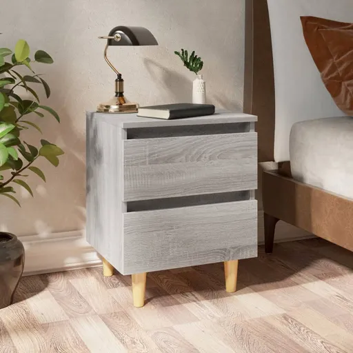 Mesa Cabeceira + Pernas Madeira Maciça 40x35x50 cm Sonoma Cinza