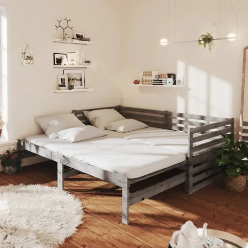 Estrutura Sofá-Cama de Puxar 2x(90x200)cm Pinho Maciço Cinzento