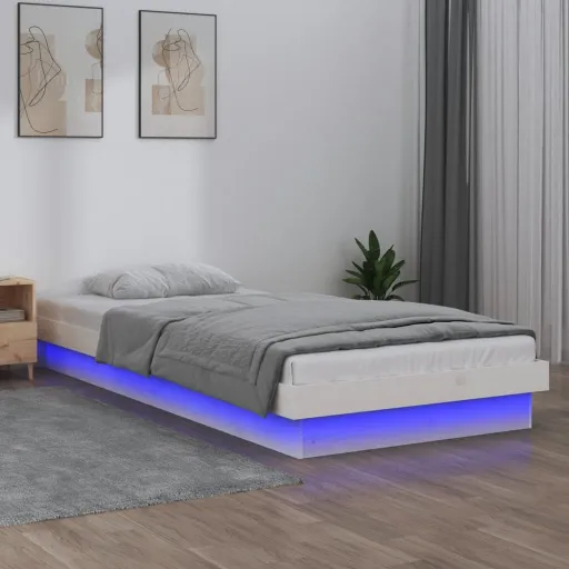 Estrutura Cama c/ LED Solteiro 90x190 cm Madeira Maciça Branco