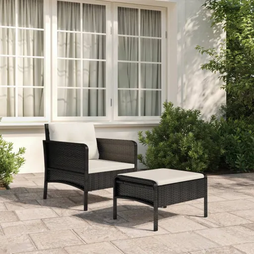 Conjunto Lounge de Jardim c/ Almofadões Vime PE Preto (2 pcs)