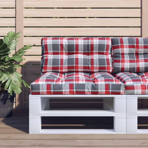 Almofadões para Móveis de Paletes   Tecido Xadrez Vermelho (2 pcs)