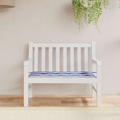 Almofadão p/ Banco Jardim 100x50x4 cm Tecido Oxford Azul/Branco