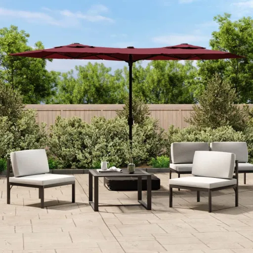 Guarda-Sol de Jardim c/ Cabeça Dupla/Luzes LED 316x145 cm Bordô
