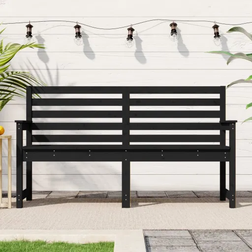 Banco de Jardim 159,5x48x91,5 cm Madeira de Pinho Maciça Preto
