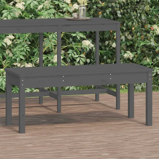 Banco de Jardim 109x44x45 cm Madeira de Pinho Maciça Cinzento