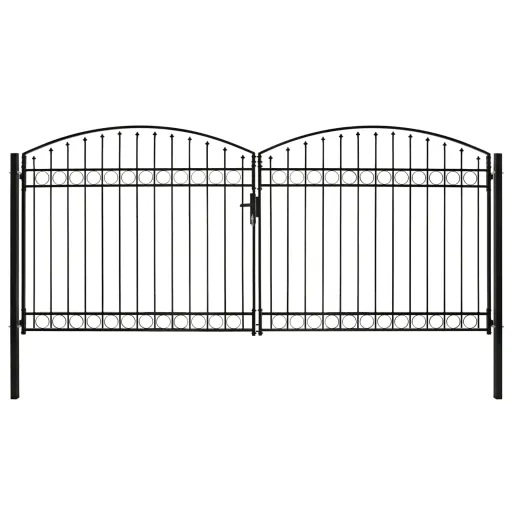 Portão p/ Cerca Porta Dupla e Topo Arqueado 400x200cm Aço Preto