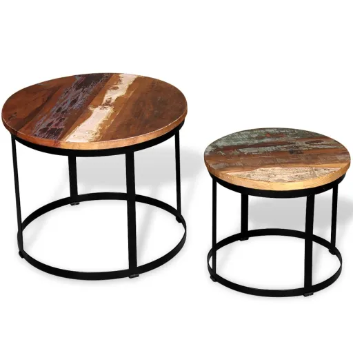 Conjunto Mesa Centro Redonda Madeira Reciclada   40cm/50cm (2 pcs)
