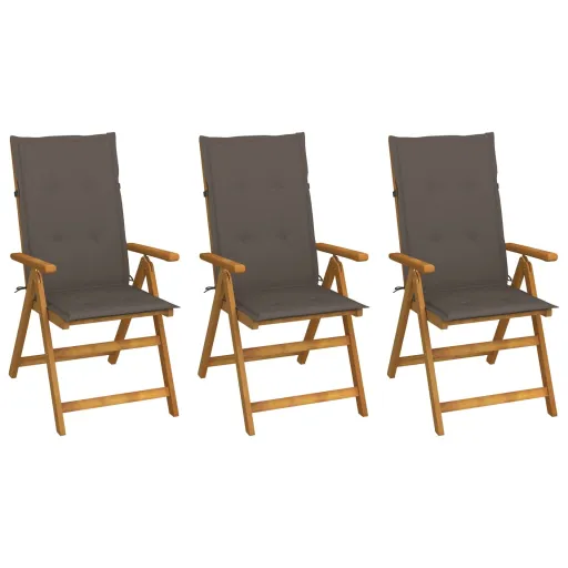 Cadeiras de Jardim Dobráveis c/ Almofadões   Acácia Maciça (3 pcs)