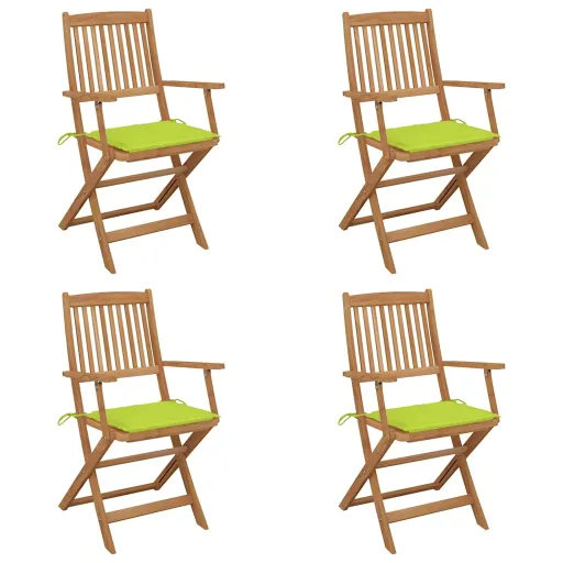 Cadeiras de Jardim Dobráveis c/ Almofadões   Acácia Maciça (4 pcs)