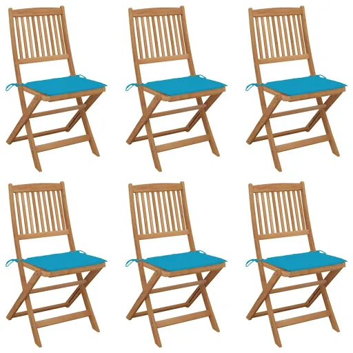 Cadeiras de Jardim Dobráveis c/ Almofadões   Acácia Maciça (6 pcs)