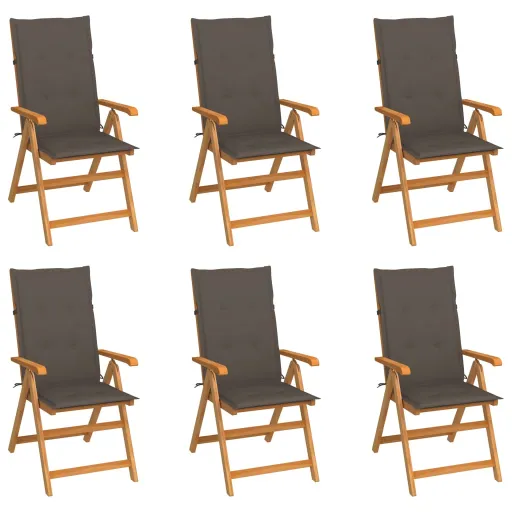 Cadeiras de Jardim c/ Almofadões Cinza-Acast.   Teca Maciça (6 pcs)