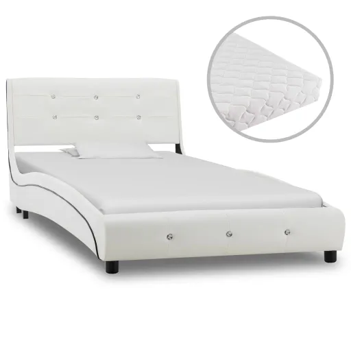 Cama com Colchão 90x200 cm Couro Artificial Branco