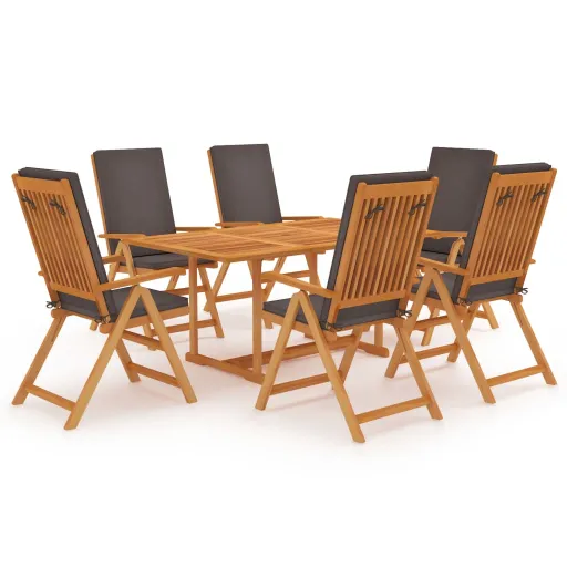 Conjunto Jantar Jardim + Almofadões Cinzentos Teca Maciça (7 pcs)