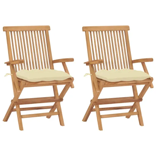 Cadeiras de Jardim c/ Almofadões Branco Nata   Teca Maciça (2 pcs)