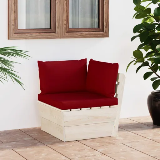 Sofá de Canto Paletes p/ Jardim com Almofadões Abeto Impreg.