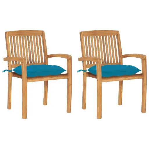 Cadeiras de Jardim c/ Almofadões Azul-Claro   Teca Maciça (2 pcs)