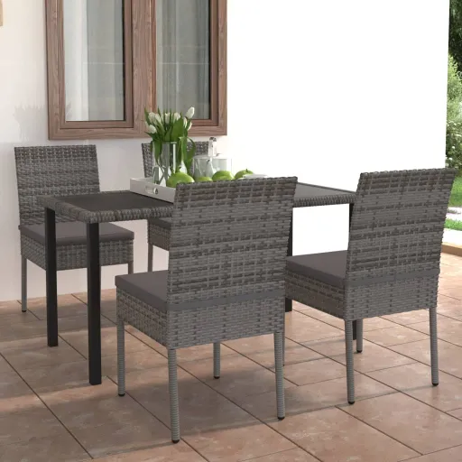 Conjunto de Jantar para Jardim Vime PE Cinzento (5 pcs)