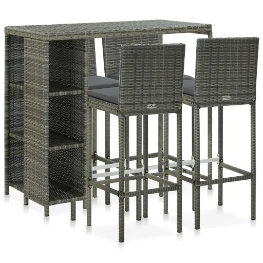 Conjunto de Bar p/ Jardim c/ Almofadões Vime PE Cinzento (5 pcs)