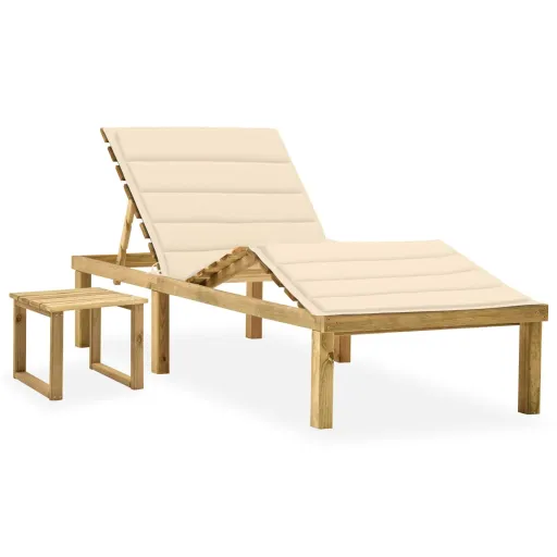 Espreguiçadeira de Jardim com Mesa e Almofadão Pinho Impregnado