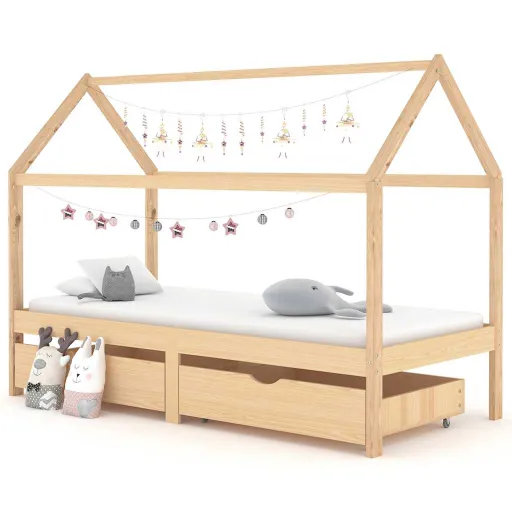 Estrutura de Cama p/ Crianças c/ Gavetas 90x200 cm Pinho Maciço