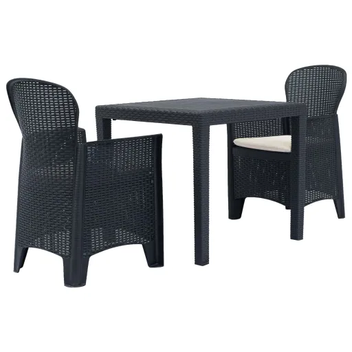 Conjunto Bistrô   Plástico Antracite com Aspeto de Vime (3 pcs)