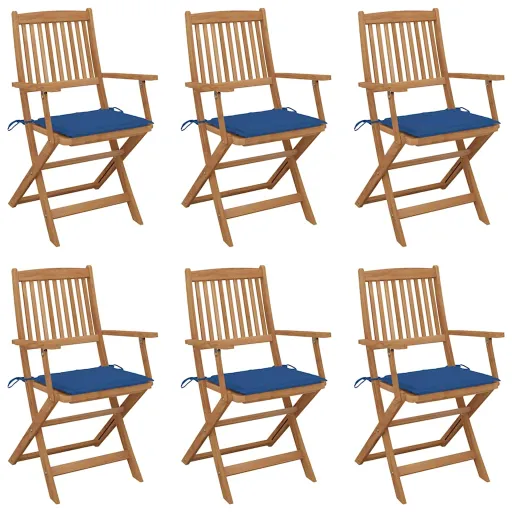 Cadeiras de Jardim Dobráveis c/ Almofadões   Acácia Maciça (6 pcs)