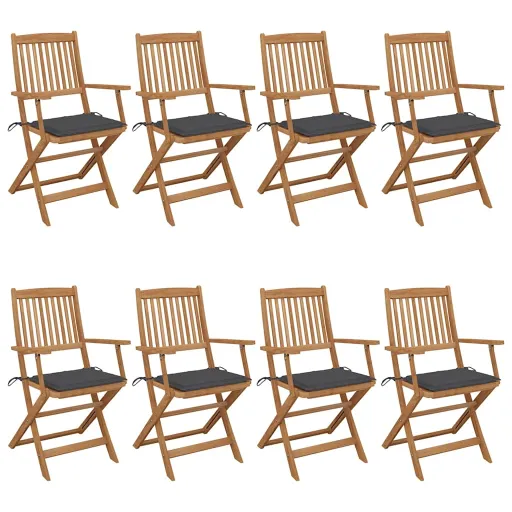 Cadeiras de Jardim Dobráveis   c/ Almofadões Acácia Maciça (8 pcs)