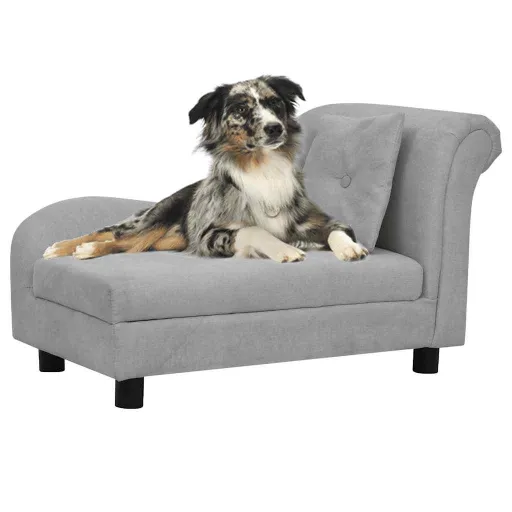 Sofá para Cães com Almofada 83x44x44 cm Pelúcia Cinzento