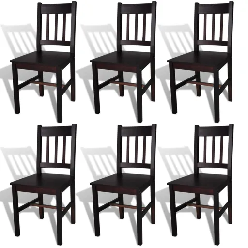 Cadeiras de Jantar   Madeira de Pinho Castanho-Escuro (6 pcs)