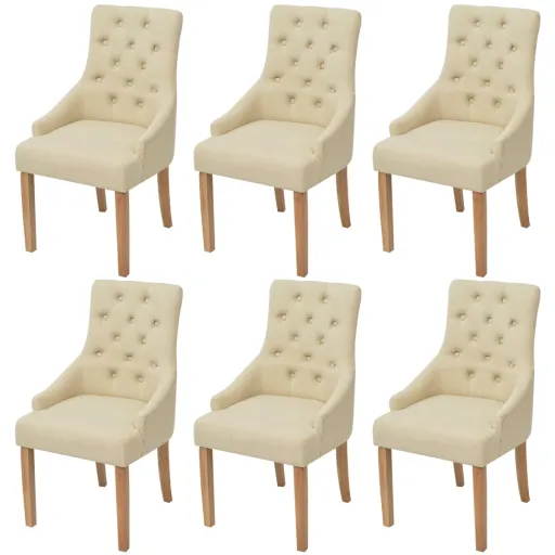 Cadeiras de Jantar   Tecido Cor Creme (6 pcs)