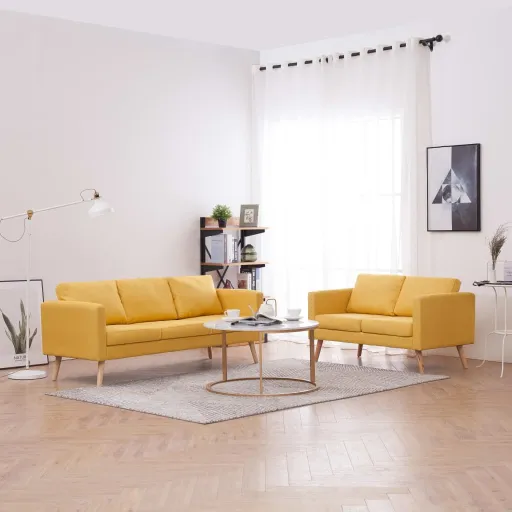 Conjunto de Sofás Tecido Amarelo (2 pcs)