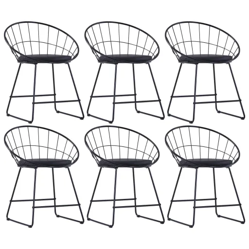 Cadeiras Jantar c/ Assentos em Couro Artificial   Aço Preto (6 pcs)
