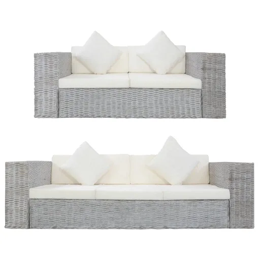 Conjunto de Sofás com Almofadões Vime Natural Cinzento (2 pcs)