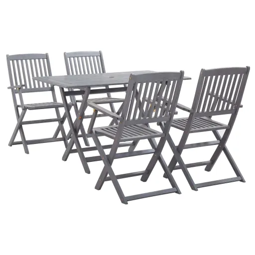 Conjunto de Jantar Jardim Madeira Acácia Maciça Cinzento (5 pcs)