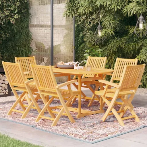 Conjunto de Jantar para Jardim Madeira de Teca Maciça (7 pcs)