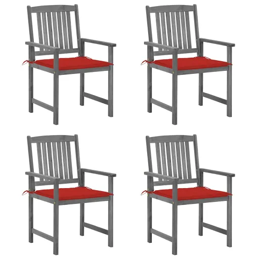 Cadeiras de Jardim com Almofadões   Acácia Maciça Cinza (4 pcs)