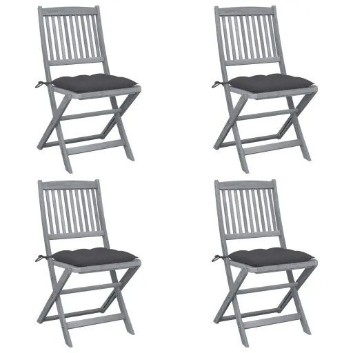 Cadeiras Exterior Dobráveis c/ Almofadões   Acácia Maciça (4 pcs)
