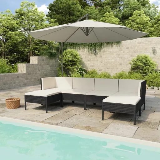 Conjunto Lounge de Jardim c/ Almofadões Vime PE Preto (6 pcs)