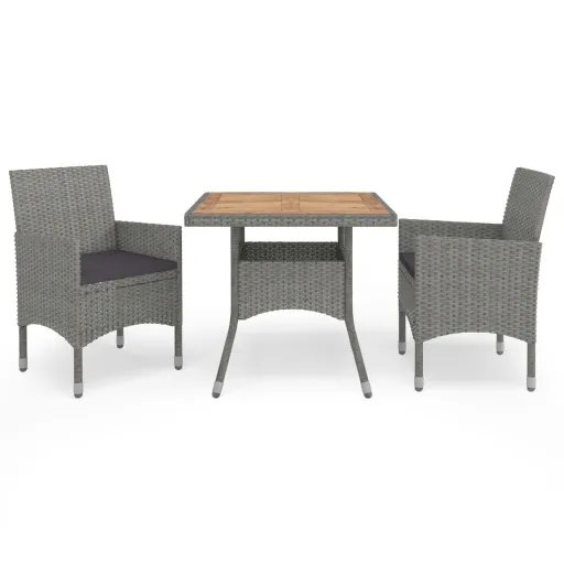 Conjunto de Jantar para Jardim Vime PE e Acácia Cinzento (3 pcs)