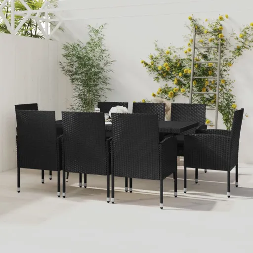 Conjunto de Jantar para Jardim Vime PE Preto (9 pcs)
