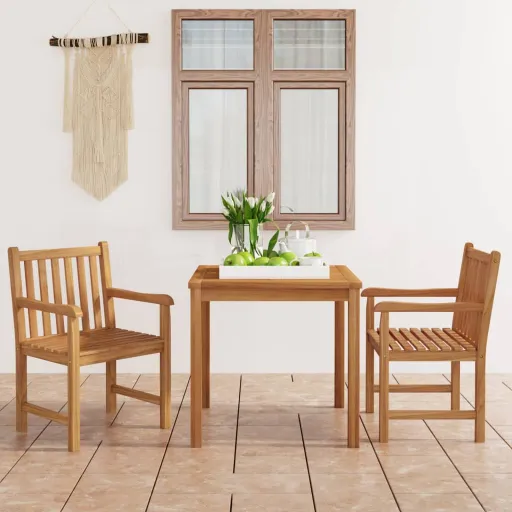 Conjunto de Jantar de Jardim de 3 Peças 80x80 cm Madeira de Teca Maciça