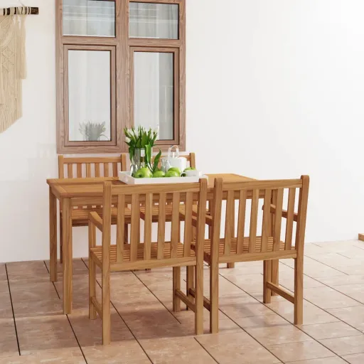 Conjunto de Jantar de Jardim de 5 Peças 150x90 cm Madeira de Teca Maciça