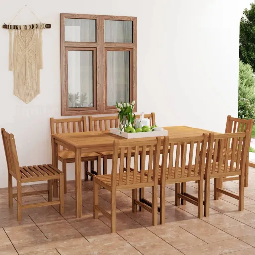 Conjunto de Jantar de Jardim de 9 Peças, 180x90 cm, Madeira de Teca Maciça