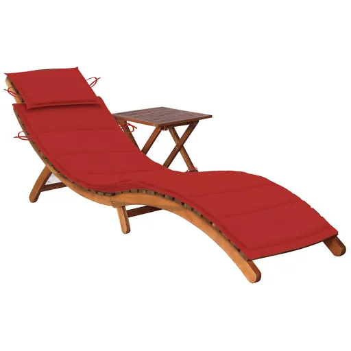 Espreguiçadeira de Jardim com Mesa e Almofadão Acácia Maciça