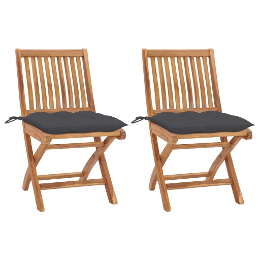 Cadeiras de Jardim c/ Almofadões Antracite   Teca Maciça (2 pcs)