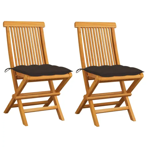 Cadeiras de Jardim c/ Almofadões Cinza-Acast.   Teca Maciça (2 pcs)