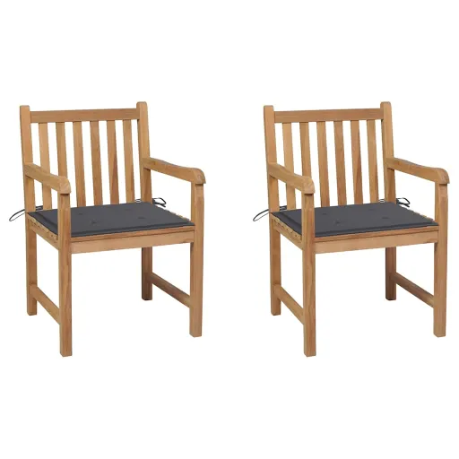 Cadeiras de Jardim c/ Almofadões Antracite   Teca Maciça (2 pcs)