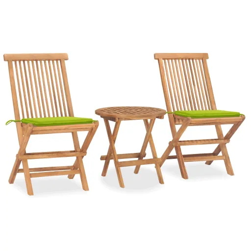 Conj. Jantar Dobrável Exterior c/ Almofadão Teca Maciça (3 pcs)