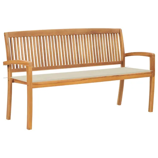 Banco de Jardim Empilhável c/ Almofadão 159 cm Teca Maciça